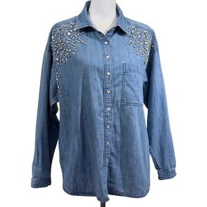 PILCRO Embellished Denim Shirt, Nashville glam, rhinestone cowgirl, festival